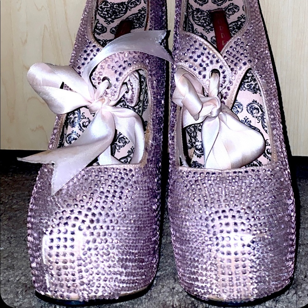 Bordello pink rhinestone heels